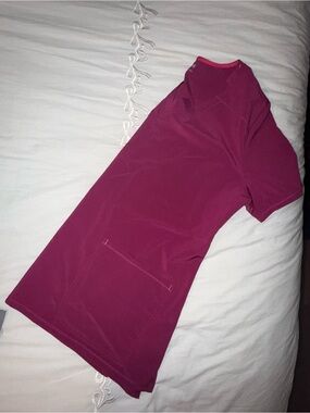 Magenta Short-Sleeve Tunic with Front Pocket